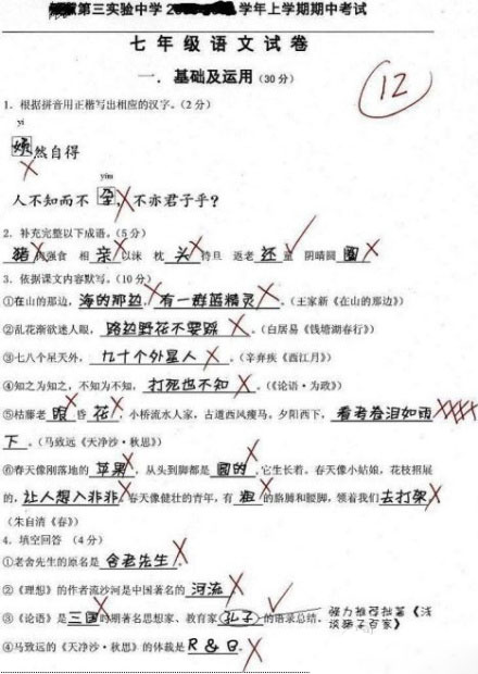 逼疯全校所有老师的语文答卷